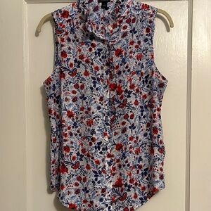 Ann Taylor Floral Sleeveless Blouse - Red and Blue